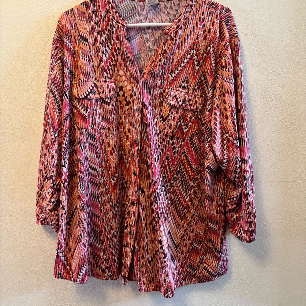 Faded Glory Pink Multicolor Abstract Print Tunic Blouse Plus Size 2X 18W-20W